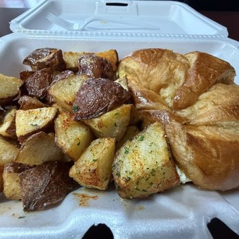 Blue Ridge Deli & Cafe - Breakfast special. Egg, bacon and cheese croissant with home fries - Cafes Near Me - Durham, North Carolina Blue Ridge Deli & Cafe - Breakfast special. Egg, bacon and cheese croissant with home fries - Cafes Near Me - Durham, North Carolina