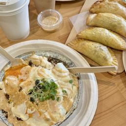 Chorizo Hash and Empanadas.