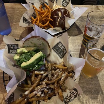 Scratch On Lake - Scratch burger w avocado and truffle fries, and the French Onion Burger w sweet potato fries. So good!! - American Near Me - Oak Park, Illinois Scratch On Lake - Scratch burger w avocado and truffle fries, and the French Onion Burger w sweet potato fries. So good!! - American Near Me - Oak Park, Illinois