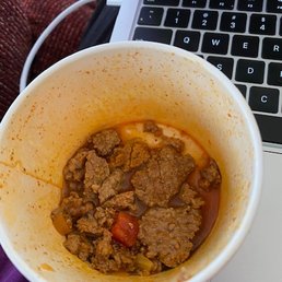 Chili, drained off liquid and this was at the bottom, no beans either!