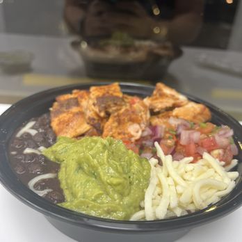 Vzla4u - Salmon Bowl with Avocado, Rice, Beans, Pico de Gallo and Mozzarella Cheese - Burgers Near Me - Miami, Florida