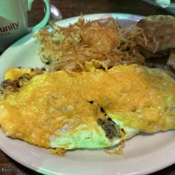 Bebo's Cafe - Spanish omelet platter, with hash browns and biscuits