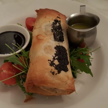 Cafe Valetta - Chicken filo roll with pumpkin and spinach, served with rocket and cherry tomatoes with herbed ricotta and a balsamic glaze - Restaurants Near Me - Toowoomba, QLD Cafe Valetta - Chicken filo roll with pumpkin and spinach, served with rocket and cherry tomatoes with herbed ricotta and a balsamic glaze - Restaurants Near Me - Toowoomba, QLD