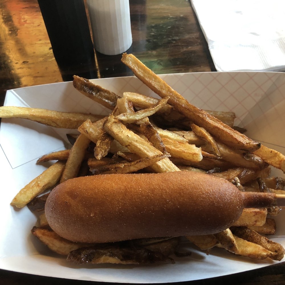 Duffy's Tavern - corn dog and fries - American Near Me - Myrtle Beach, South Carolina Duffy's Tavern - corn dog and fries - American Near Me - Myrtle Beach, South Carolina