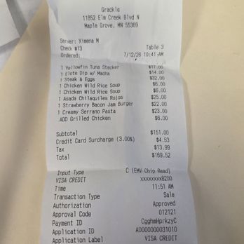 Grackle - Receipt - Cocktail Bars Near Me - Maple Grove, Minnesota Grackle - Receipt - Cocktail Bars Near Me - Maple Grove, Minnesota