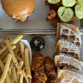 Namkeen - chicken and waffles, Nashville sandwich, French fries, chicken tenders with cole slaw and dipping sauce - Chicken Shop Near Me - Chatham, New Jersey