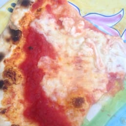 Slice of the pizza margherita. Greasy but good. Slice of the pizza margherita. Greasy but good.