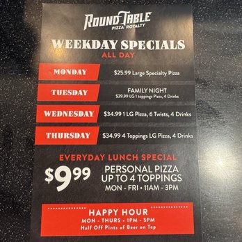 Round Table Pizza - Weekly specials - Pizza Near Me - Tehachapi, California