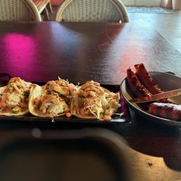 Bajá Shrimp Tacos/ with a side of smoked sausage