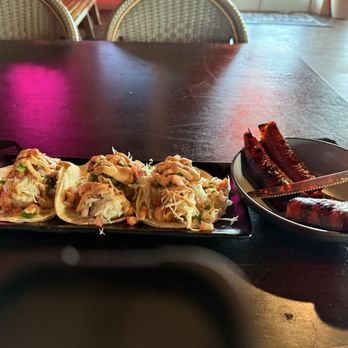 GilliGil's Island - Bajá Shrimp Tacos/ with a side of smoked sausage - New American Near Me - Slidell, Louisiana