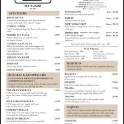 Sway’s Bar And Event Center - Menu