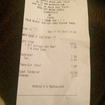 McDonald's - This is the receipt that goes with the dead salted fly in my French Fries. - Fast Food Near Me - Clarksville, Maryland