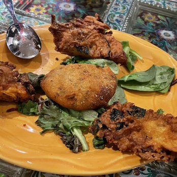 Karma Kafe - Veggie platter but we already ate the samosa from it - Indian Near Me - Hoboken, New Jersey Karma Kafe - Veggie platter but we already ate the samosa from it - Indian Near Me - Hoboken, New Jersey