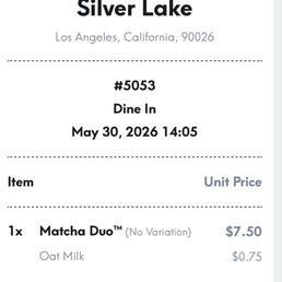 $0.75 additional charge for oat milk