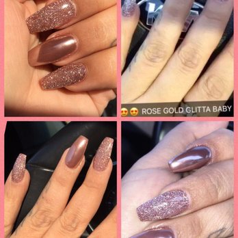 Luxe Nail Bar - Rose gold chrome & rose gold glitter with coffin tip‼‼ - Nail Salons Near Me - Tulsa, Oklahoma