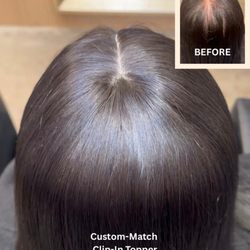 Celebration Salon Wigs and Extensions - Before & After with a custom clip in topper
