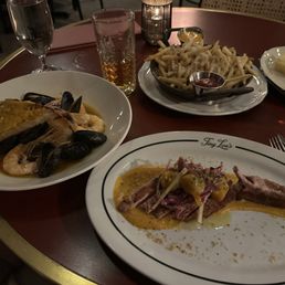 Bouillabaisse, pork chop, truffle fries