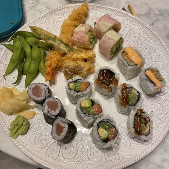 Kabuto Sushi & Teppanyaki - Take out served at home. rolls clockwise from top: green hunk, spicy red snapper, eel and cucumber, Alaska, tuna - Sushi Bars Near Me - Charlottesville, Virginia Kabuto Sushi & Teppanyaki - Take out served at home. rolls clockwise from top: green hunk, spicy red snapper, eel and cucumber, Alaska, tuna - Sushi Bars Near Me - Charlottesville, Virginia
