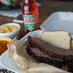 Southern Soul Barbeque - Beef Brisket with sides of Brunswick Stew, Mac and Cheese and Peach Soda