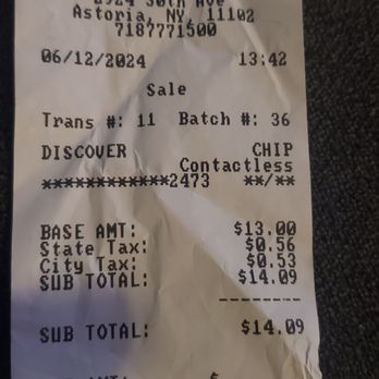 Salerno Pizza - Receipt from $12.35 he said the total was....it went up to $14.09?? - Pizza Near Me - Astoria, New York