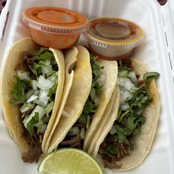 Tacos Al Carbon - Birria tacos comes in 3's with roja salsa. - Food Trucks Near Me - Hammonton, New Jersey