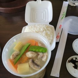 Dragon/Phoenix soup.  Got side of rice.  Lots of veggies and meat.
