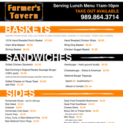 Farmer's Tavern - Menu Pg.1