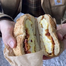 Bacon, Egg & Cheese Bagel on sesame bagel