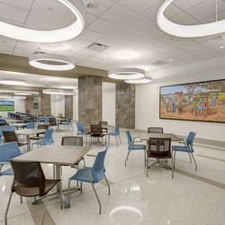 Photo of Ascension Dell Seton Medical Center at The University of Texas - Austin, TX, US. The Dining Room offers a health-conscious menu. It features a view of Waller Creek, in the process of being restored.