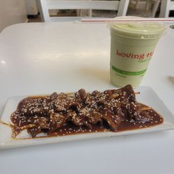 BBQ Sticks and avocado smoothie