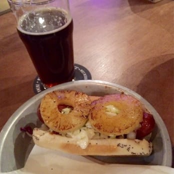 Red Hot - The Big Kahuna-Hawaiian sausage, Saigon Sauce, Slaw topped with Grilled Pineapple - Hot Dogs Near Me - Tacoma, Washington Red Hot - The Big Kahuna-Hawaiian sausage, Saigon Sauce, Slaw topped with Grilled Pineapple - Hot Dogs Near Me - Tacoma, Washington