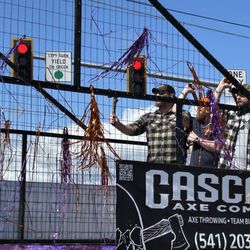 Axe throwing on the truck as in their event center