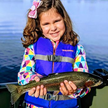 Drill Team Six Fishing Excursions - She named her Rainbow Trout "sparkles" - Boat Charters Near Me Drill Team Six Fishing Excursions - She named her Rainbow Trout "sparkles" - Boat Charters Near Me