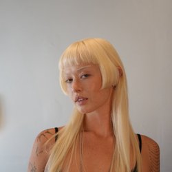Rock Paper Salon - Bleach and tone, with her hime cut. This perfect blonde shade that suits her so well.