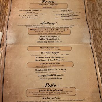Molly Butler’s - Dinner menu 02/2026 - Steakhouses Near Me - Greer, Arizona