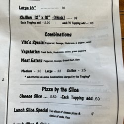 Vito's Pizzeria of Pinehurst - Menu updated for inflation