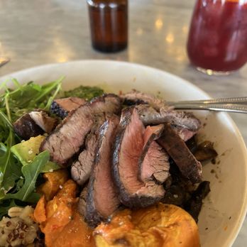 Flower Child - Mother Earth bowl with steak and seasonal sangria. - New American Near Me - Scottsdale, Arizona Flower Child - Mother Earth bowl with steak and seasonal sangria. - New American Near Me - Scottsdale, Arizona