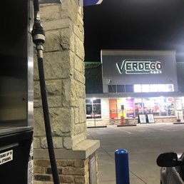 a gas station at night