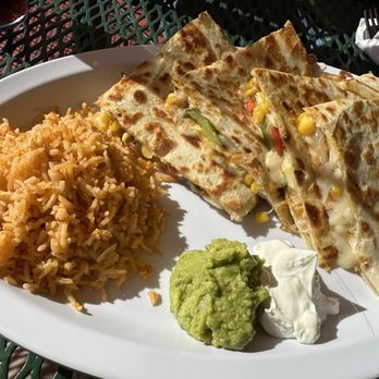 Los Marquez Tacos - Vegetable quesadilla with Spanish rice, sour cream and guacamole. So tasty and fresh. - Mexican Near Me - Rockwall, Texas Los Marquez Tacos - Vegetable quesadilla with Spanish rice, sour cream and guacamole. So tasty and fresh. - Mexican Near Me - Rockwall, Texas