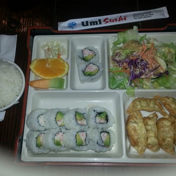 Umi Sushi - Bento Box with Gyoza and California Roll - Sushi Bars Near Me - Modesto, California Umi Sushi - Bento Box with Gyoza and California Roll - Sushi Bars Near Me - Modesto, California