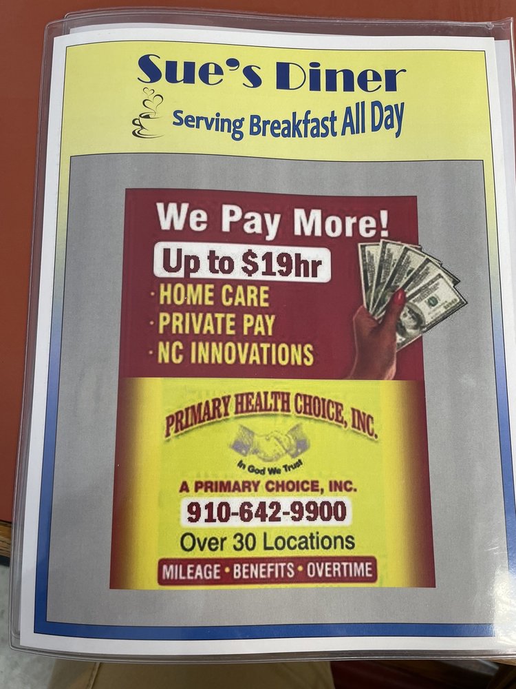 SUE’S DINER Updated September 2024 112 Memory Plz, Whiteville