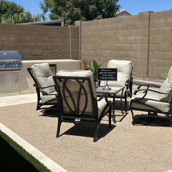 Griffin's Desert Scapes - Quarter minus compacted 'floor.'   A twist on exterior dining or for relaxing. - Landscaping Near Me - Gilbert, Arizona