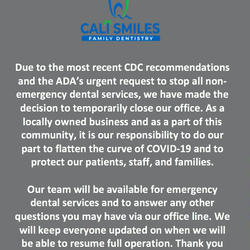 Cali Smiles Family Dentistry - COVID-19 Update