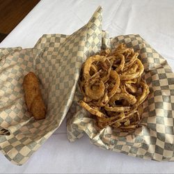The Fish Shack - Boudin eggroll & onion rings
