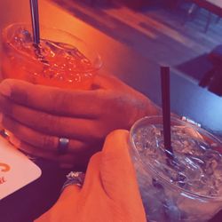 Star Club - Side table at the Star Bar ! Tito's n soda with lime and a classic cranberry n vodka -
