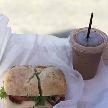 Mozzo Deli - Honey slide sandwich on ciabatta and iced Mocha - Delis Near Me - Charleston, South Carolina
