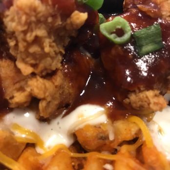 SatisFACTORY - The Factory Combo Wacho: Cheddar Jack Cheese, Green Onions, Honey BBQ sauce, boneless wings. - Food Trucks Near Me - Salt Lake City, Utah