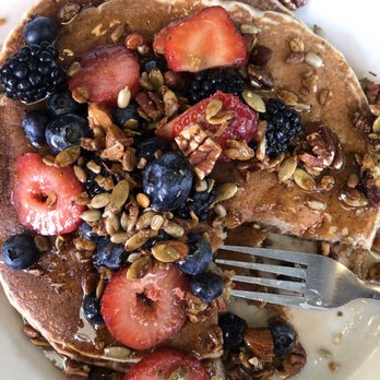 Cafe De Olla - Whole wheat pancakes with granola and berries. - American Near Me - Burbank, California Cafe De Olla - Whole wheat pancakes with granola and berries. - American Near Me - Burbank, California