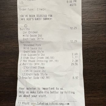 Cafe Rio Fresh Modern Mexican - Receipts that show proof and just not making this up - Mexican Near Me - Vernal, Utah Cafe Rio Fresh Modern Mexican - Receipts that show proof and just not making this up - Mexican Near Me - Vernal, Utah
