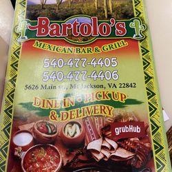 Bartolo’s Mexican Bar & Grill - Front of menu